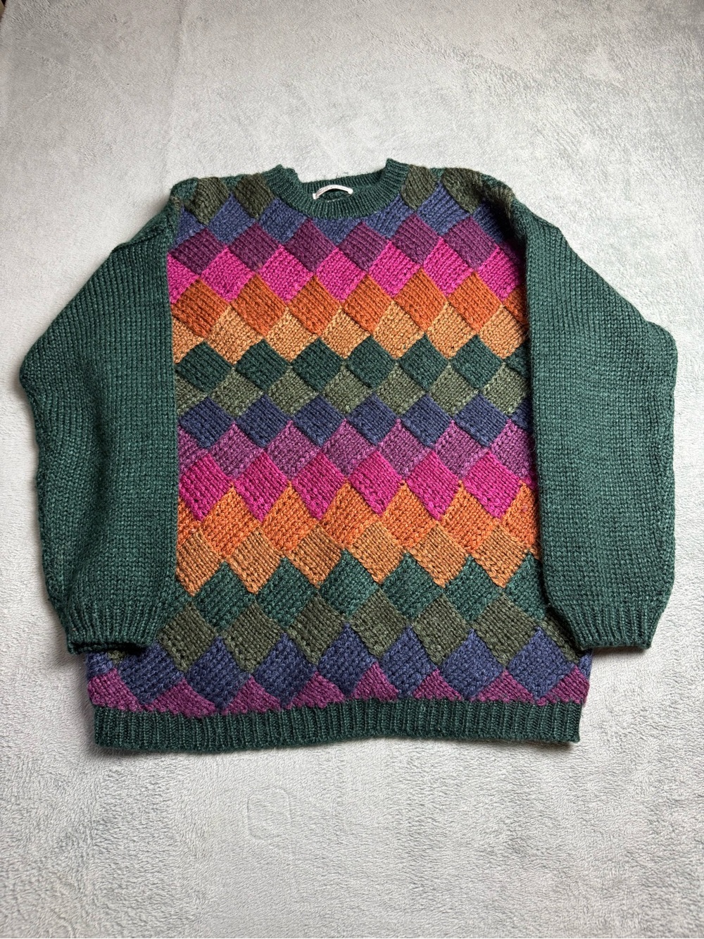 Vintage Hand Knit Entrelac Knit Sweater Plus Preffered Size 18W
